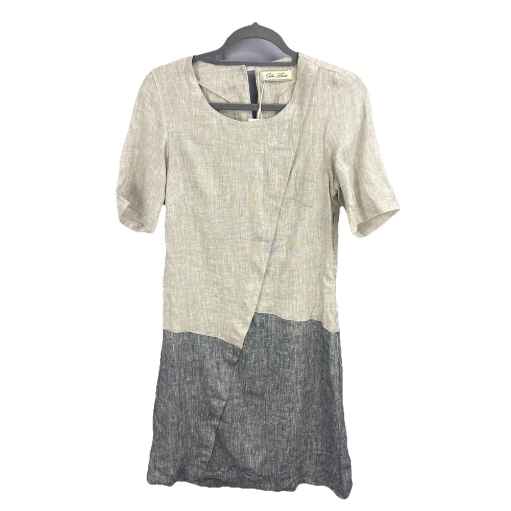 Oda Lux Short Sleeve European Linen Shift Dress Size‎ Small Color Block NWT
